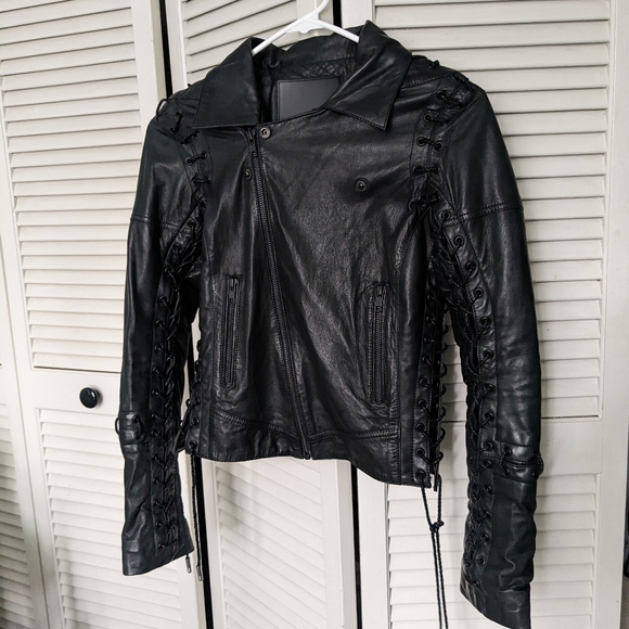 Skingraft moto laced-up leather jacket size XS - Picture 7 of 7